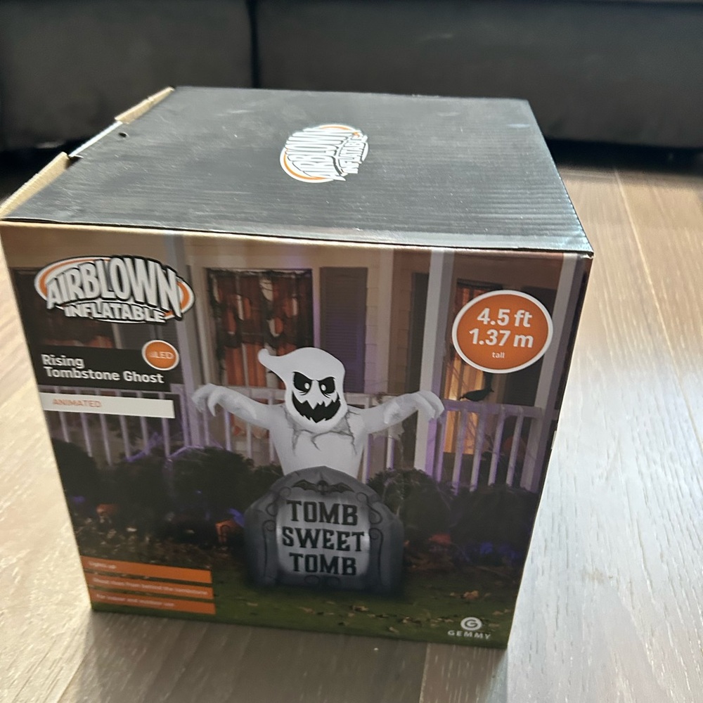 Gemmy rising tombstone ghost air blown inflatable 4.5 ft lights up. NWT